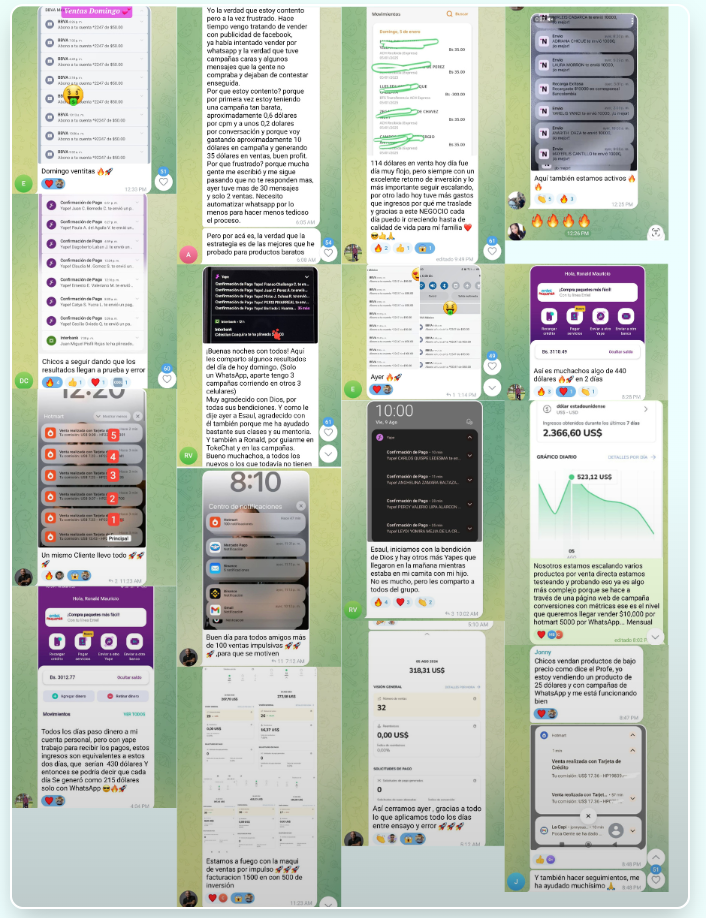 Resultados reales de la comunidad de Esaúl Lorenzo - Capturas de WhatsApp con ventas y testimonios