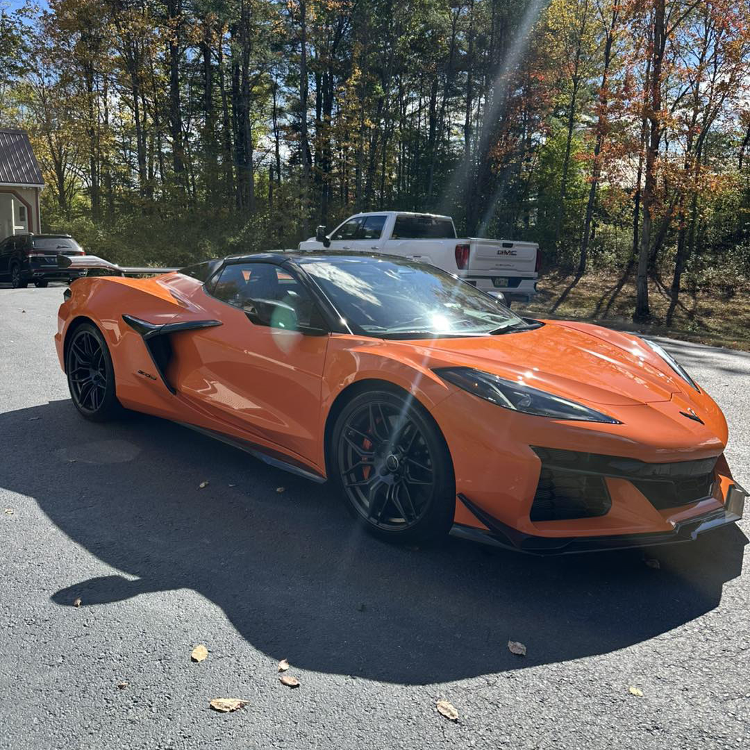 Orange Corvette Z06 with ceramic coating by Jarvis Detailing in Perkinsville