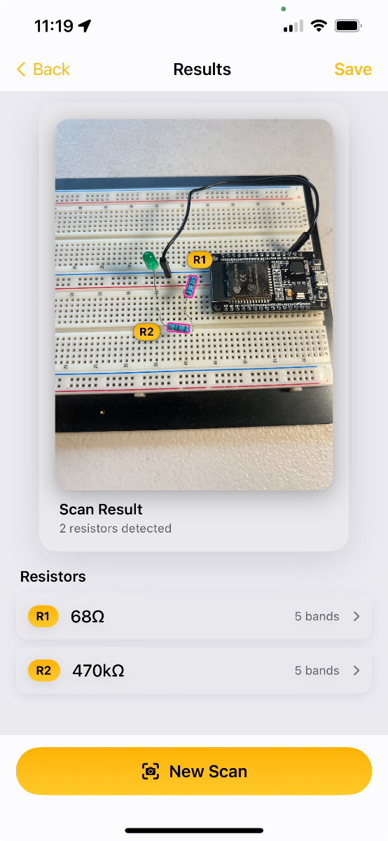 Resistor Scanner App Screenshot