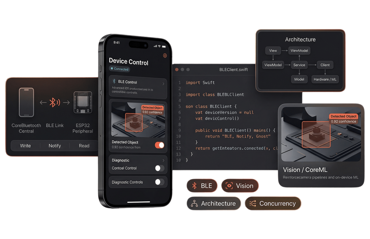 iOS app development tools — CoreBluetooth, Vision, Architecture, Concurrency