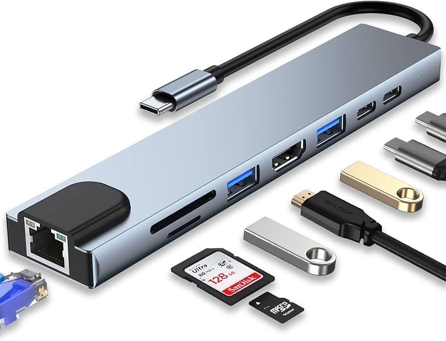Hub USB-C 8-en-1 – HDMI 4K | RJ45 | USB 3.0 | Power Delivery