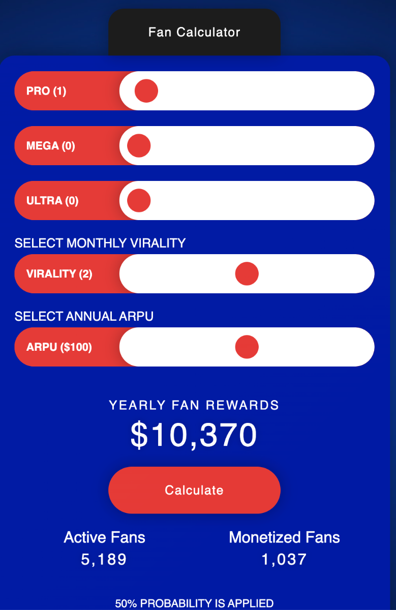 Fan Calculator - Einnahmenpotenzial bei Viralität 2