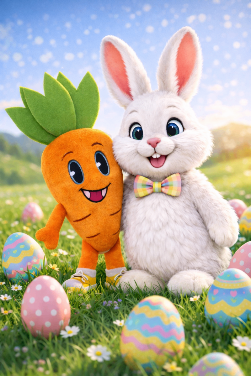 The Carrot On The Case with Easter Bunny - Easter tradition characters