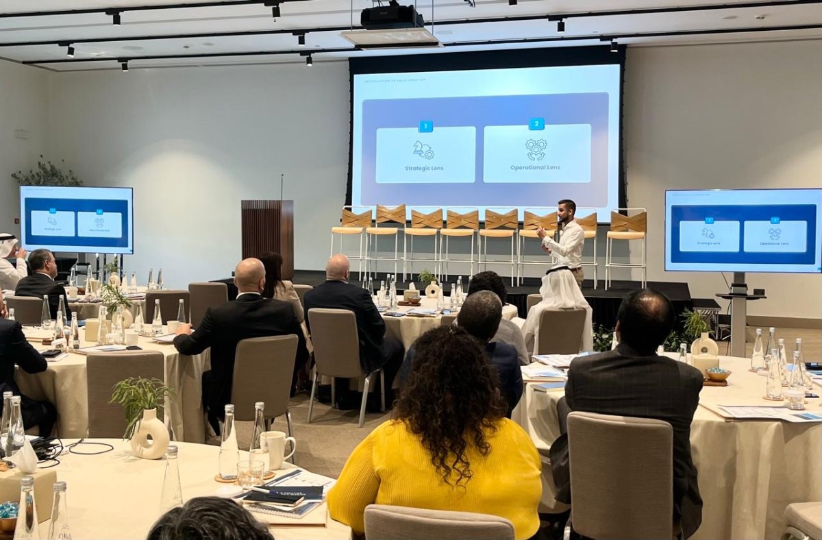 Amish presenting strategic frameworks to business leaders in a professional workshop setting