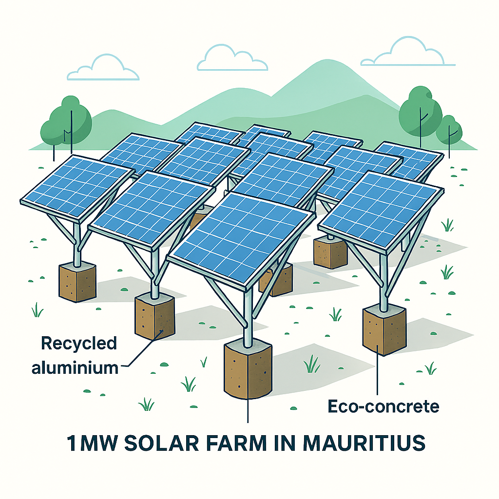 1MW Solar Farm in Mauritius with Eco-concrete foundations and recycled aluminum mounting