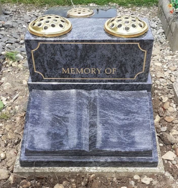 Grey Granite Cremation Plaque with Rose Design
