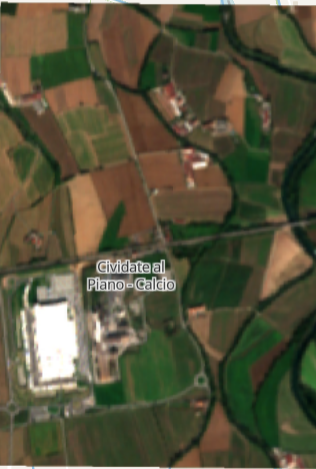 Amazon Cividate site after construction - aerial view showing completed facility and surrounding infrastructure