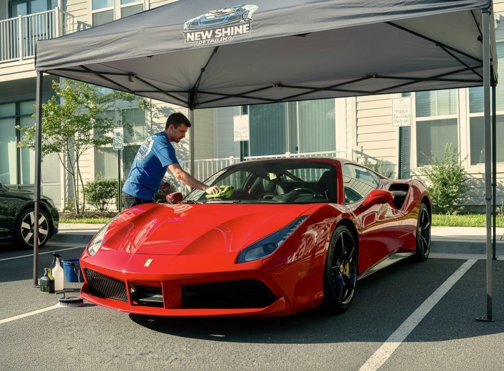 Professional automotive detailing technician providing premium vehicle care services in Ellicott City Maryland showing expert craftsmanship