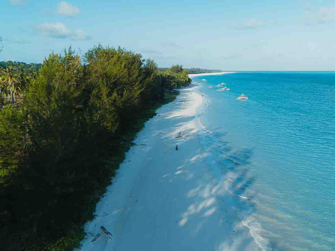 Aerial view of white sand beach and turquoise waters in Balabac