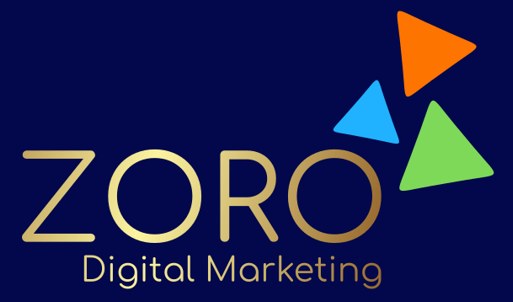 ZORO Digital Marketing logo featuring geometric shapes in blue, green, orange, and gold text, representing a digital marketing agency focused on social media transformation.