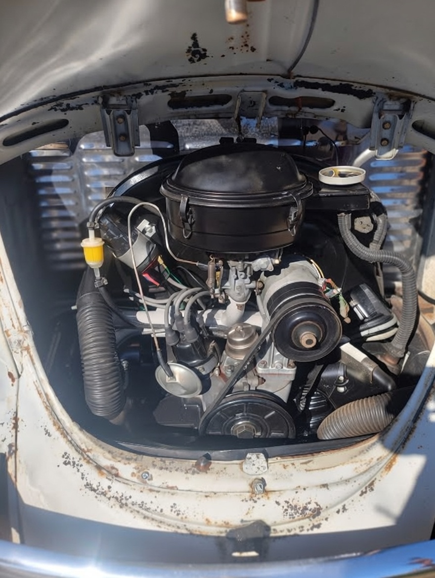 Standard car engine under stress