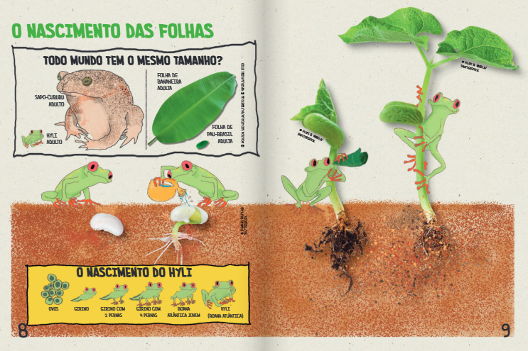 Páginas internas com ilustrações de folhas