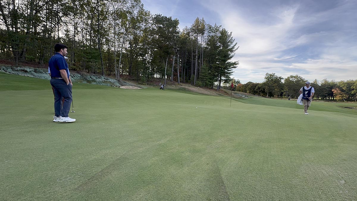 17th green showing severe pitch from back to front