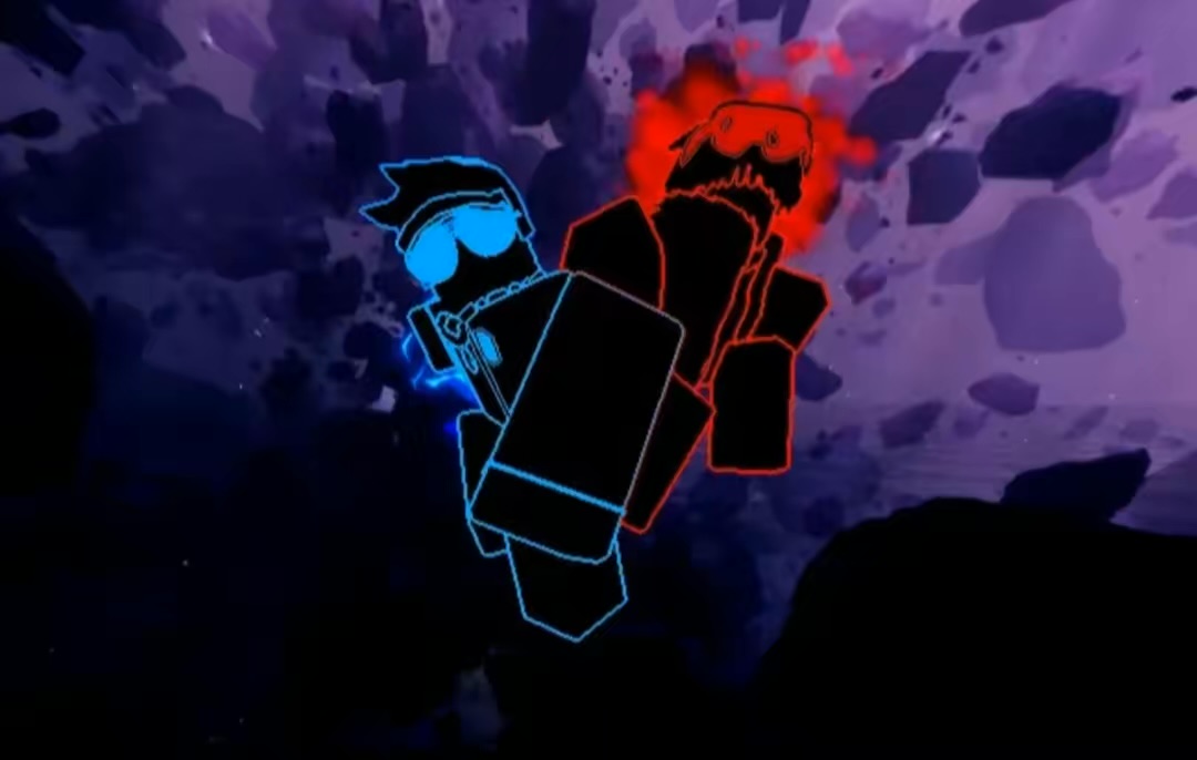 Hossyjar and rival in epic battle stance with blue and red neon auras