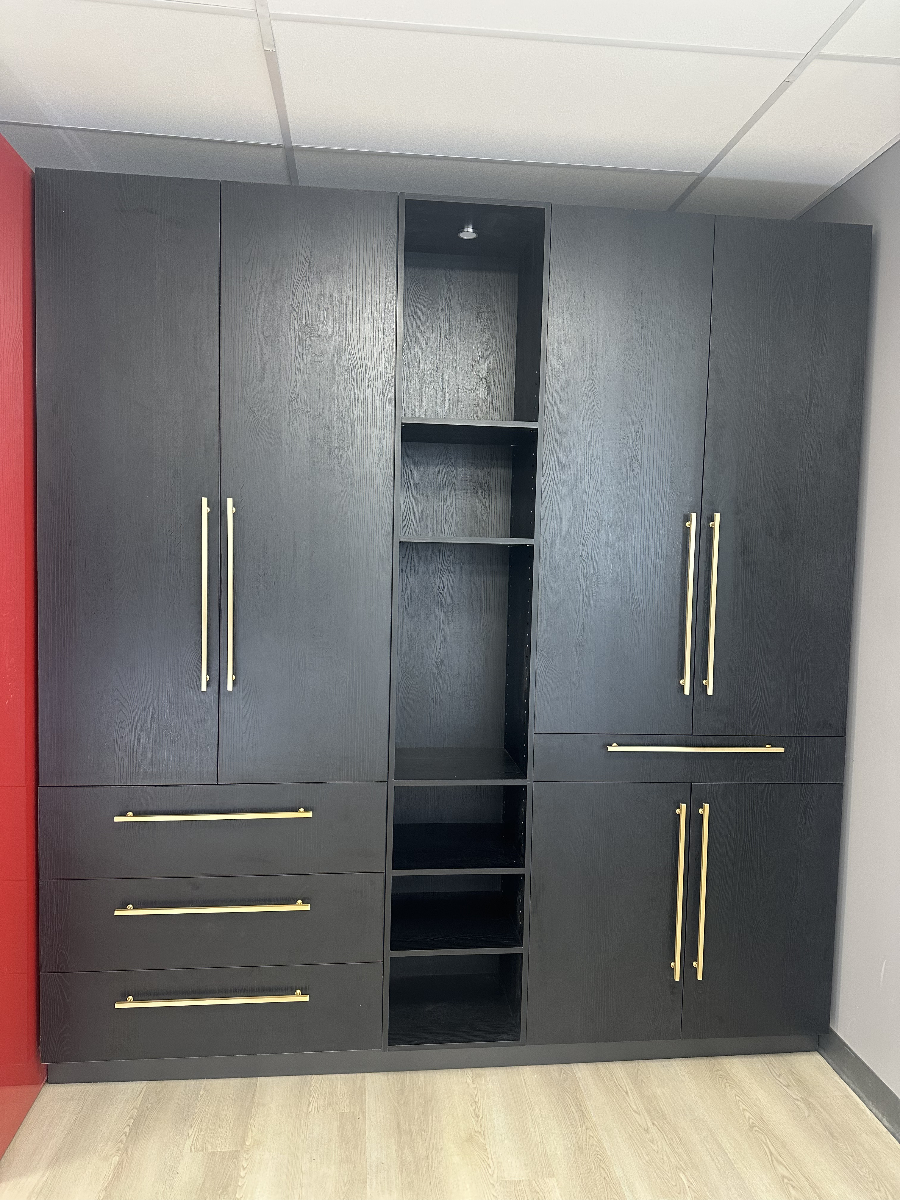 Black Oak Wardrobe with Gold Hardware