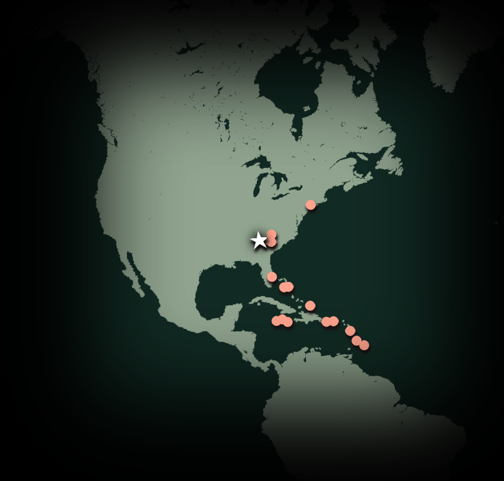 Project locations map showing Caribbean and Southeast US