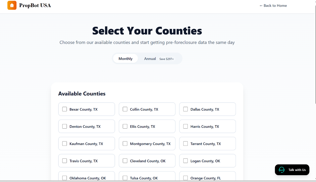 Pick Your Counties - Automated Pre-Foreclosure Data Delivery
