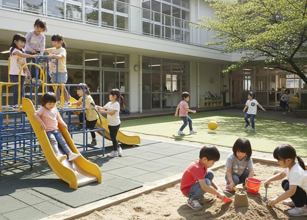 日本の保育園で子どもと関わる保育士の写真
