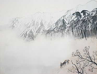 川合玉堂「雪嶺晩晴」