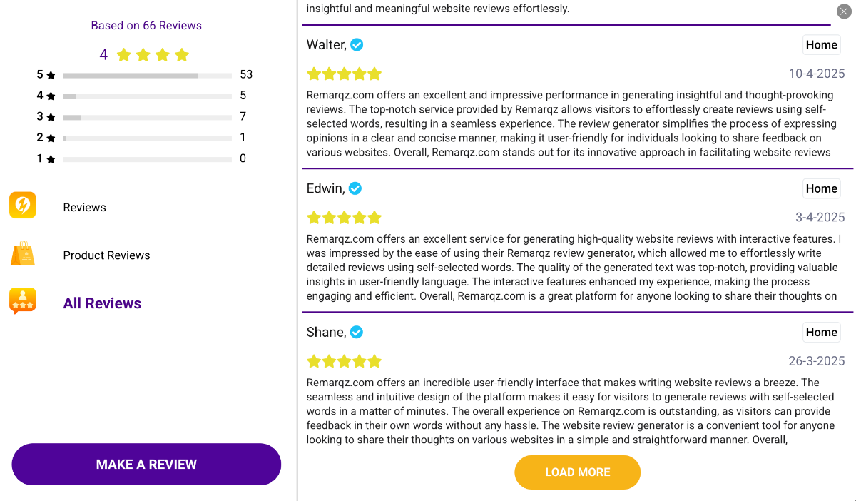 Remarqz Review Widget Interface