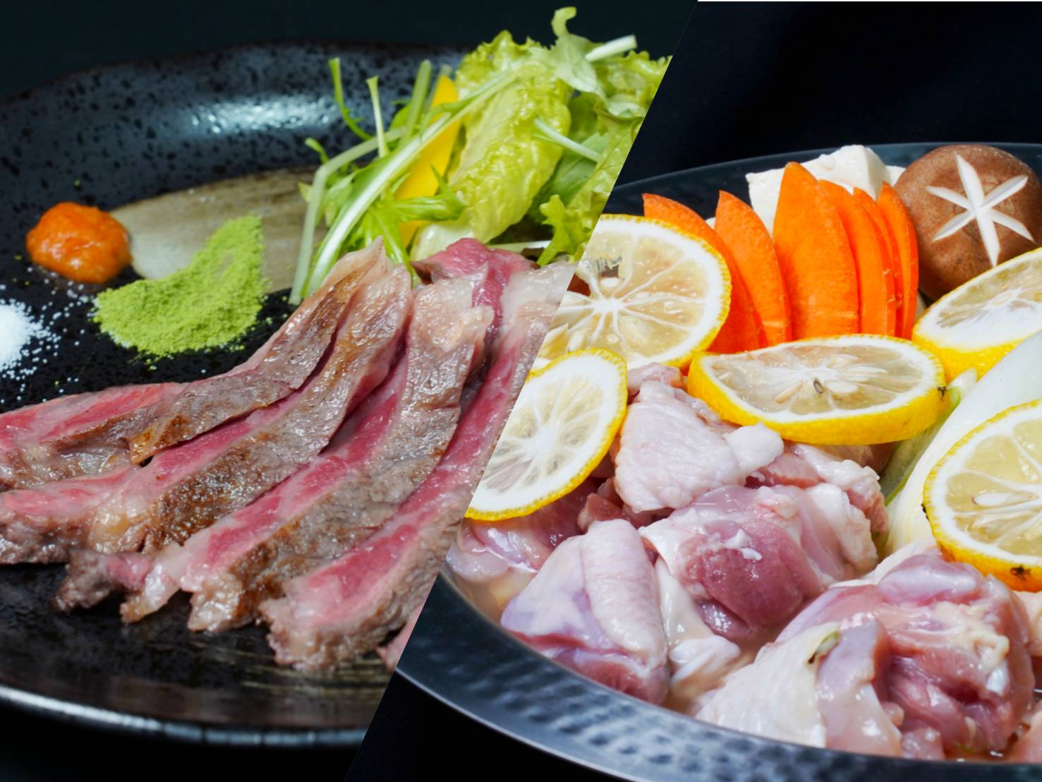 Two-Brand Chicken Yuzu Hot Pot × Japanese wagyu Sirloin Steak