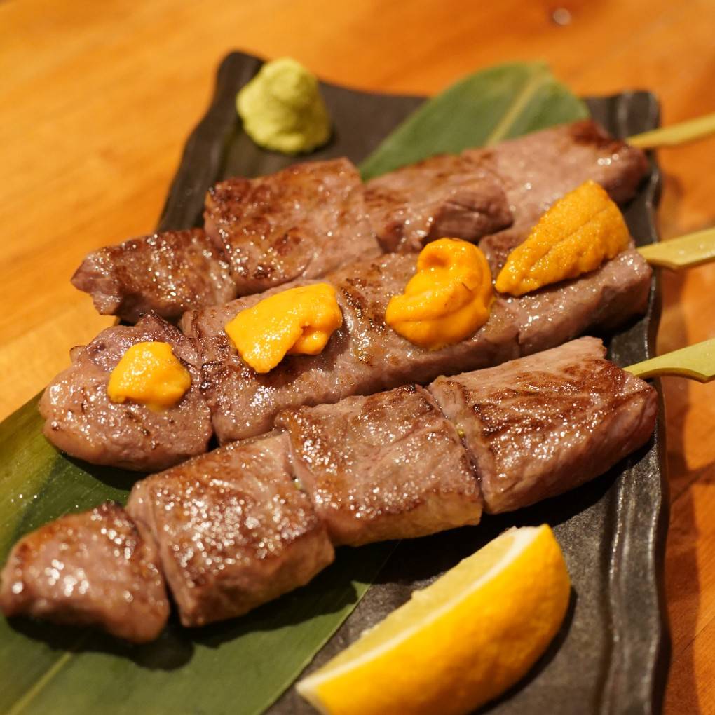 Charcoal-Grilled Japanese Wagyu Beef Skewer with Uni (Sea Urchin)