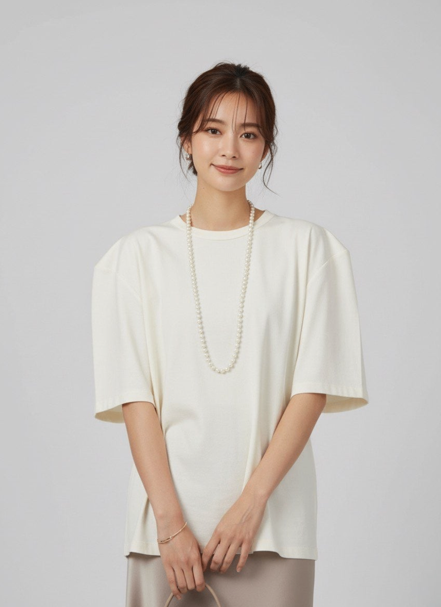 パフスリーブ半袖ラウンドネックトップス