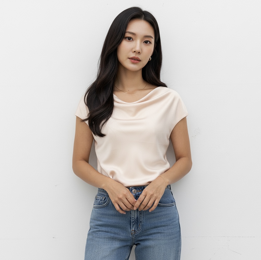 オフショルサテントップス