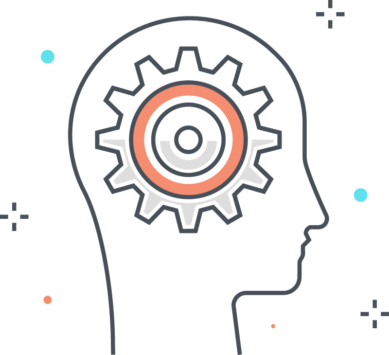 Cognitive skills - brain with gear mechanism illustration