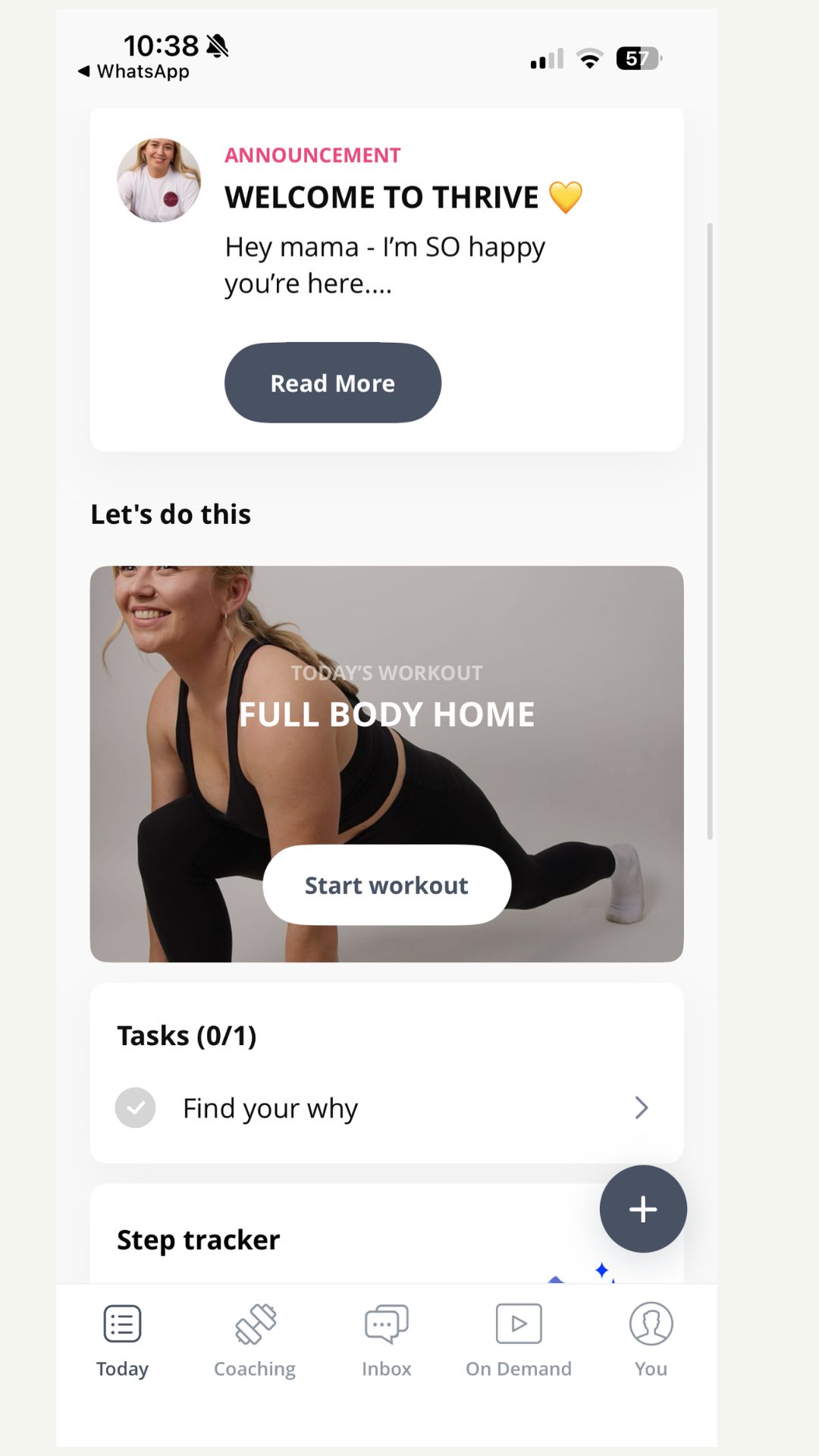 Everfit coaching app dashboard showing weekly workout plan and progress