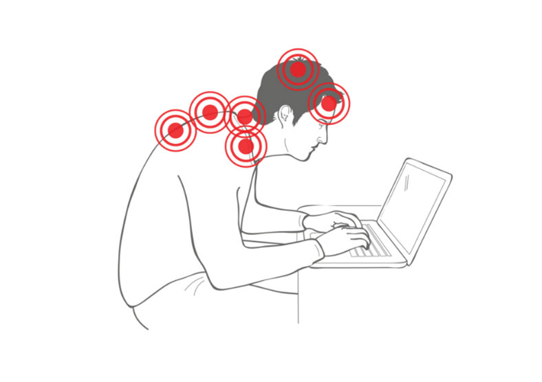 現代人の猫背・ストレートネックを引き起こす胸椎・肩甲帯の固まり癖の図解|ストレッチルーネ