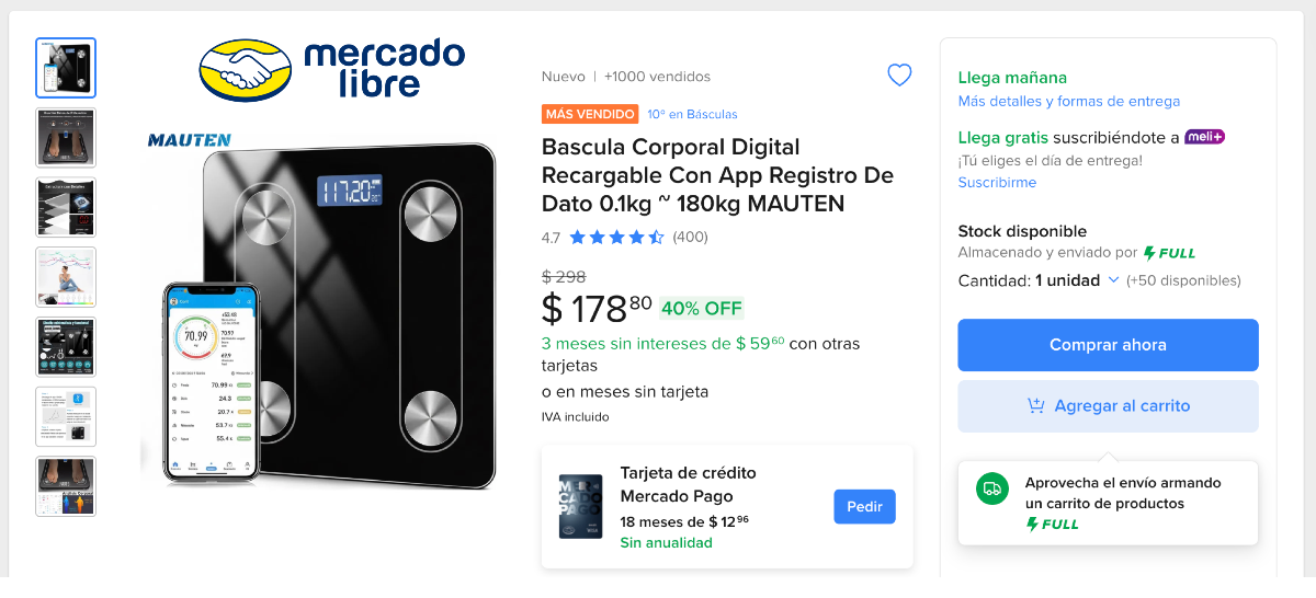 Báscula Corporal Digital Recargable