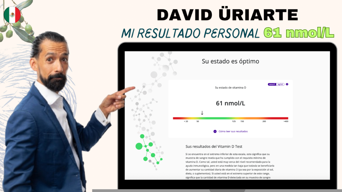 Vitamin D Test de David Üriarte mostrando nivel óptimo de 61 nmol/L