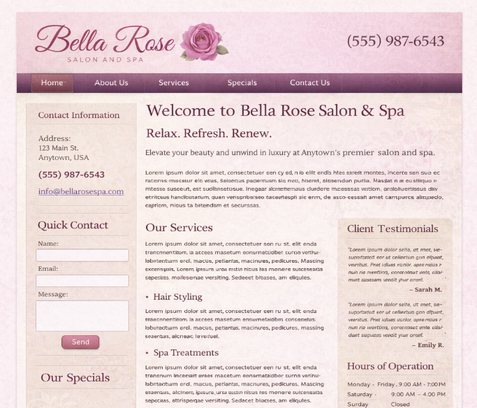 Bella Rose Salon & Spa before redesign