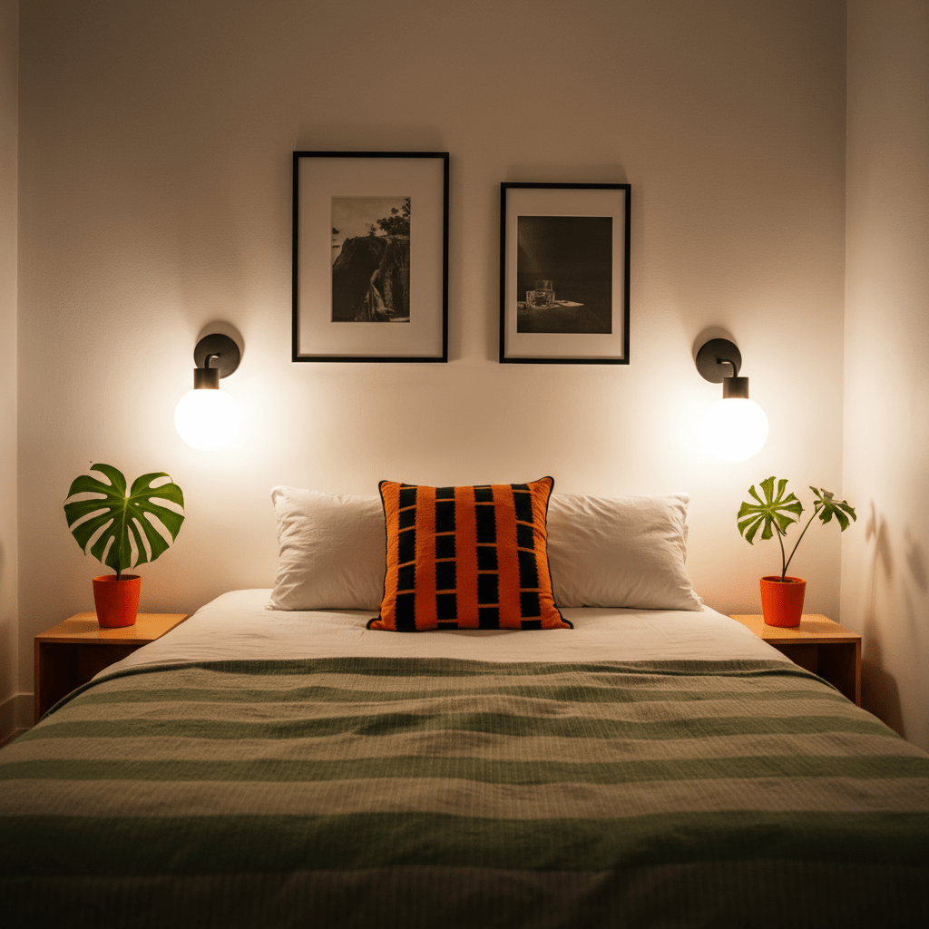 Cozy bedroom with wall lights