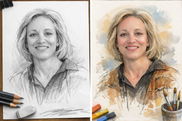 Pencil & Paint Portrait of Your Loved One