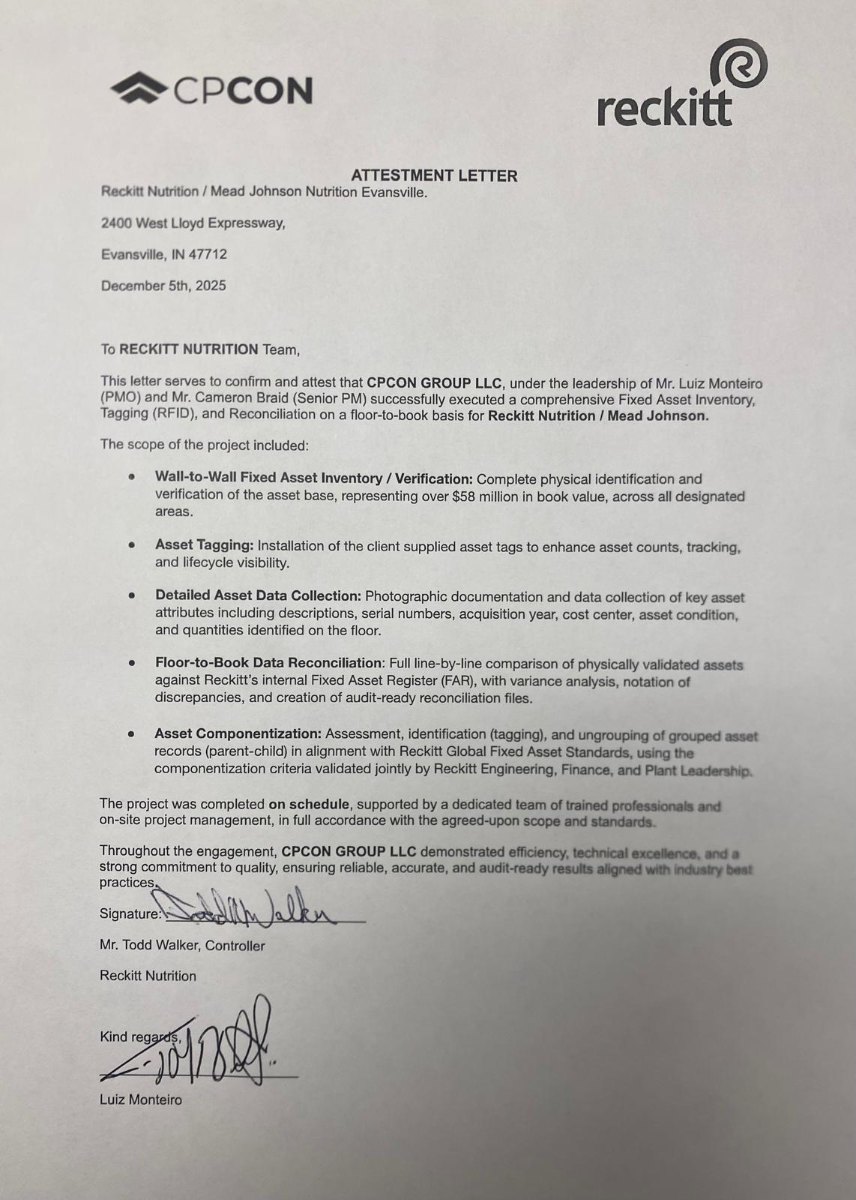 Reckitt Nutrition Fixed Asset Inventory