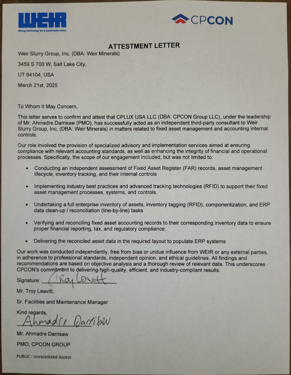 Weir Minerals Fixed Asset Management