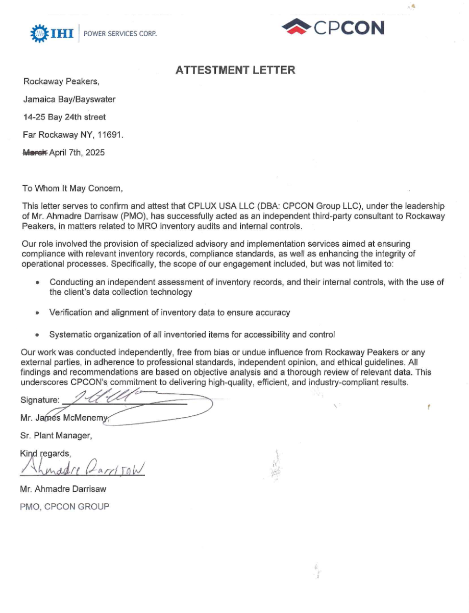 Rockaway Peakers MRO Inventory Audit