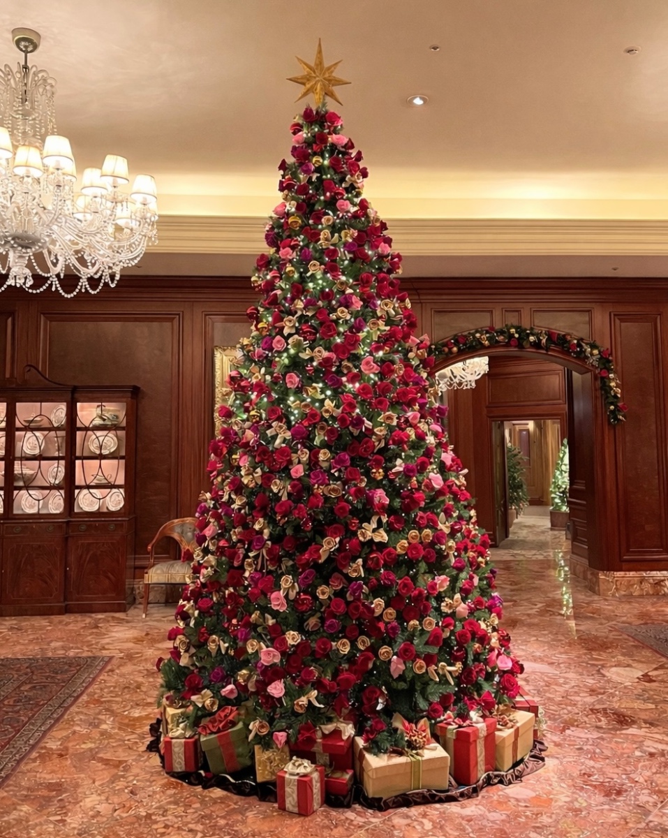 AMOROSAのバラで装飾されたクリスマスツリー