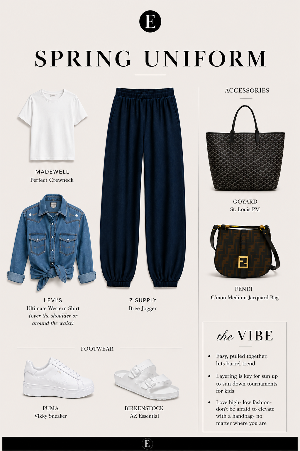 Comfort is priority when my days are jam packed, but I still want to feel polished. This look takes me from daytime errands to nights at the softball field with an easy mix of high-low style — proof that casual can still feel put together.