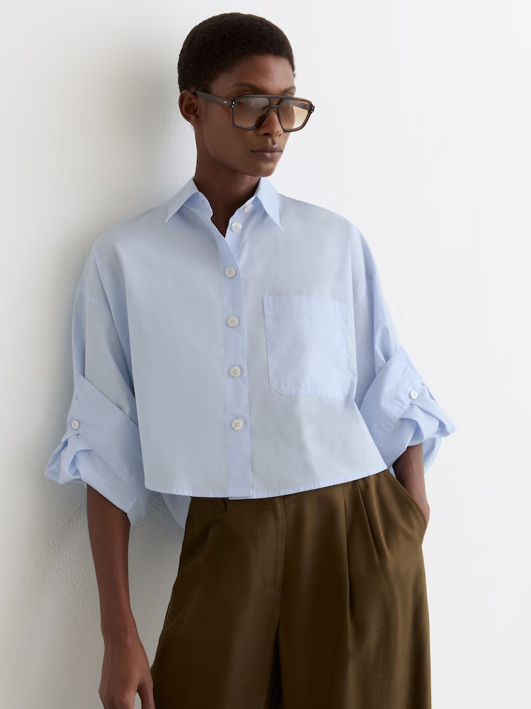 Solenge Cotton Cropped Long-Sleeve Shirt