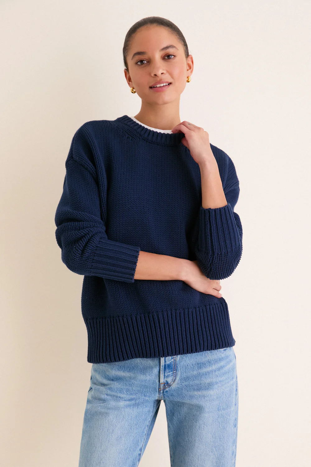 Navy Cotton Cliff Crewneck Sweater