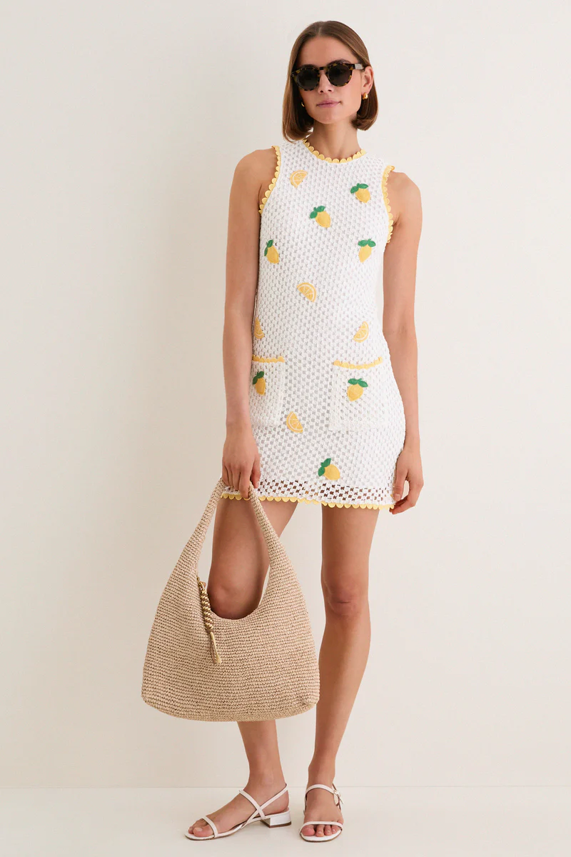 Bright White Lemon Crochet Wynn Mini Dress