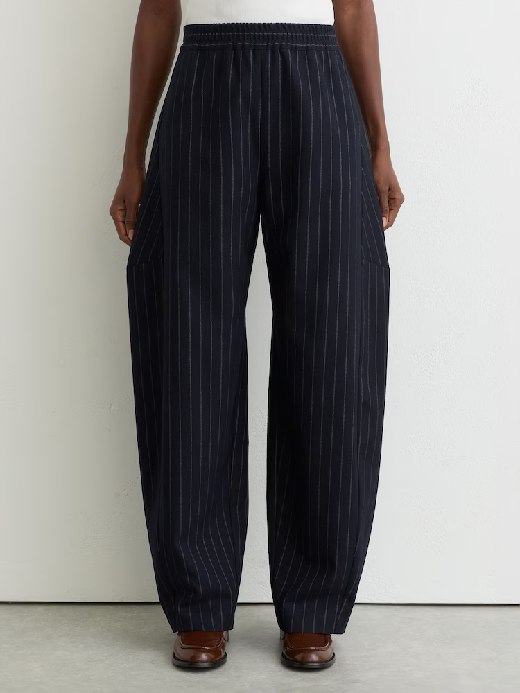 Elle Barrel-Leg Pinstripe Trousers