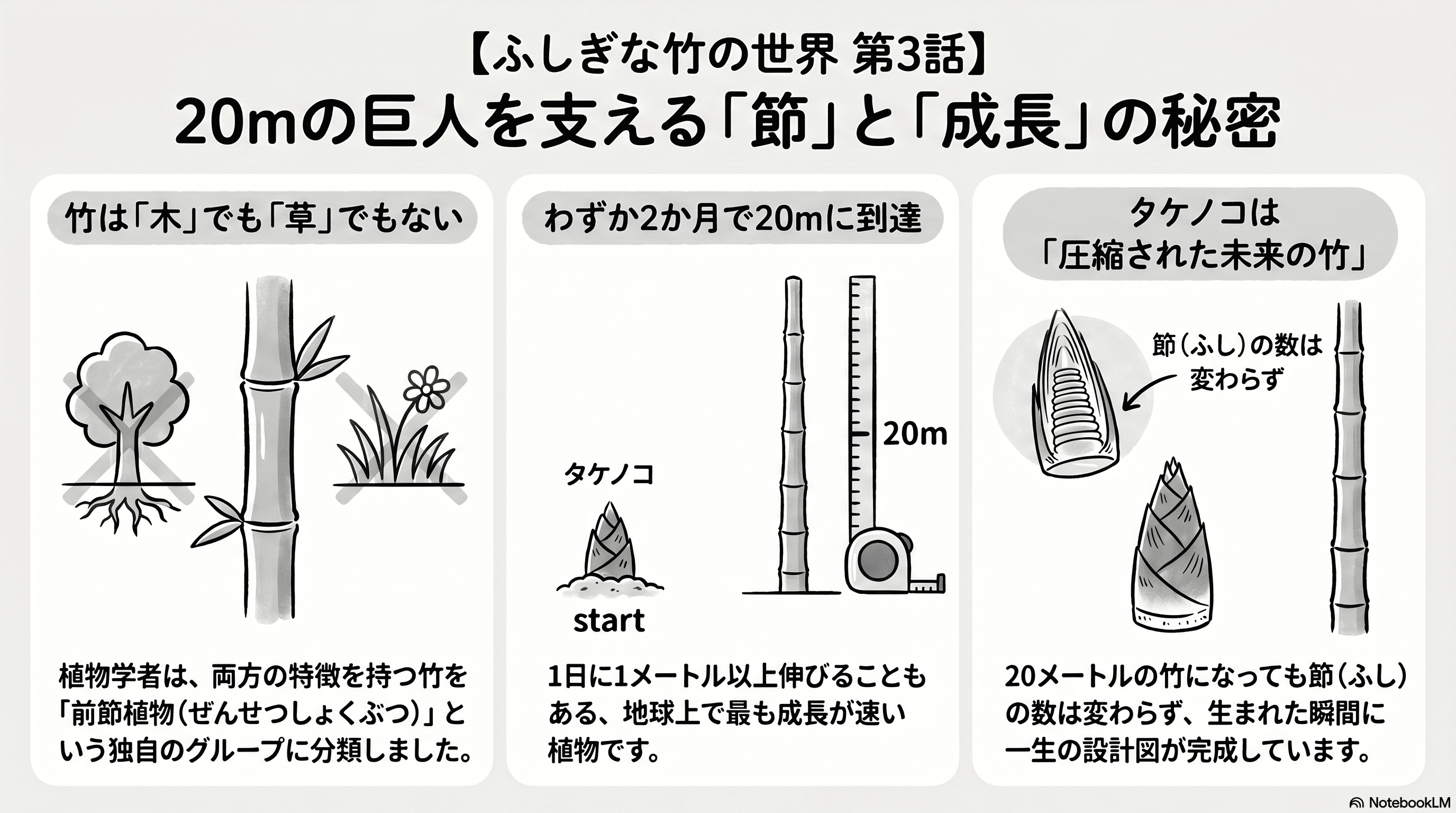 【ふしぎな竹の世界 第3話】20mの巨人を支える「節」と「成長」の秘密
