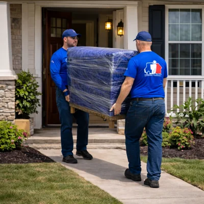 Murfreesboro Movers professional team wearing branded shirts and handling furniture with care
