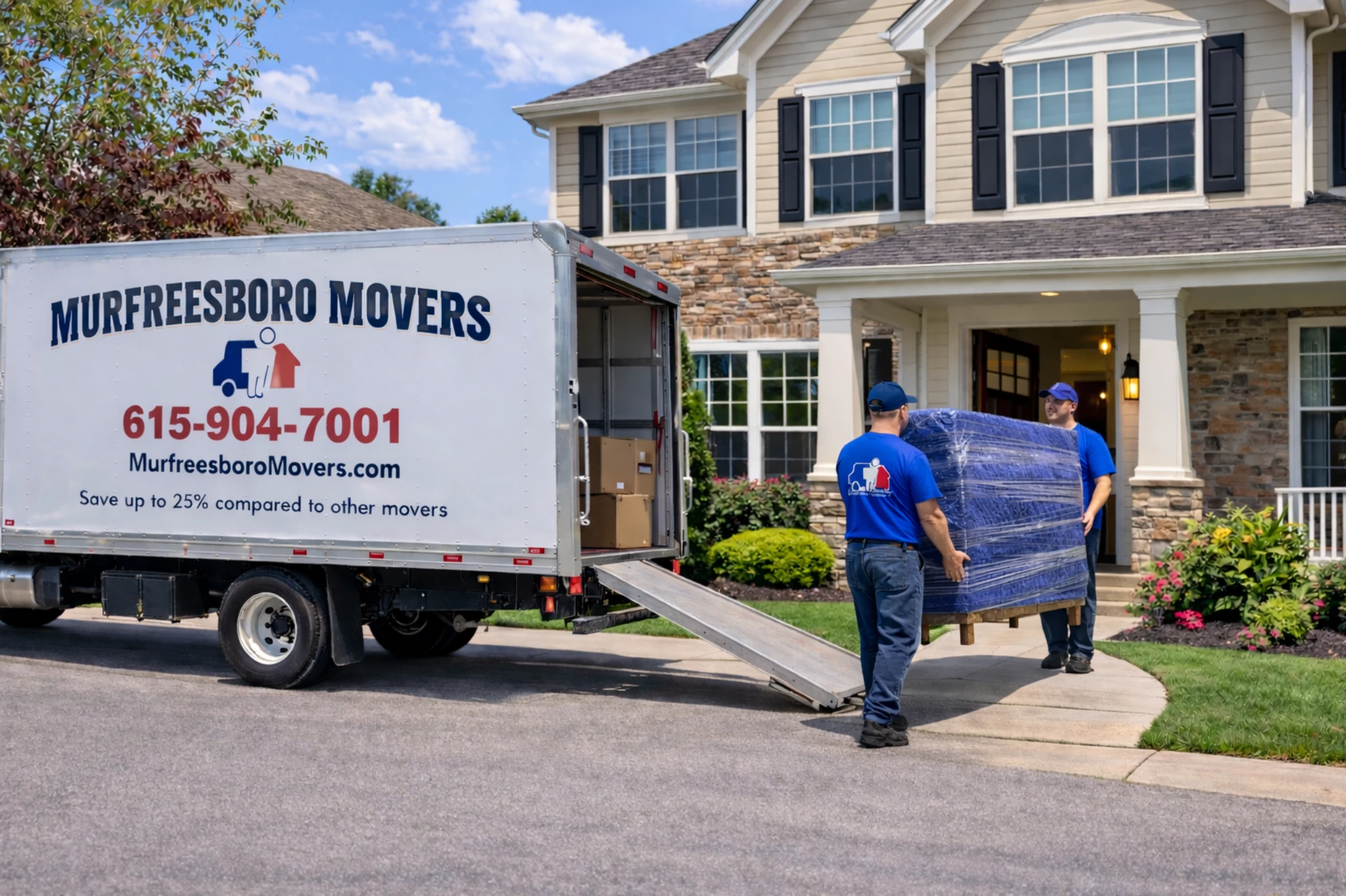 Professional movers carrying furniture in Murfreesboro