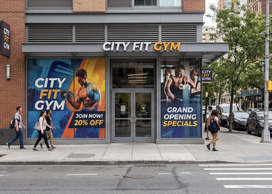 Installed storefront vinyl at night