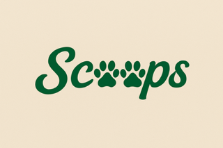 Scoops logo with paw print design